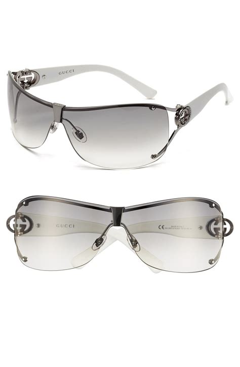 gucci shield sunglasses with crystal logo detail|gucci sunglasses rimless.